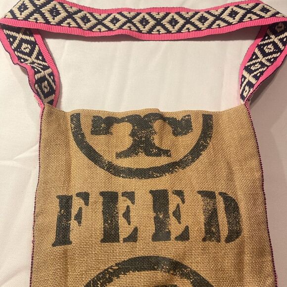 Collaboration TORY BURCH Burlap HOLT RENFREW FEED BAG Shoulder Cross Body Pink - Picture 7 of 16